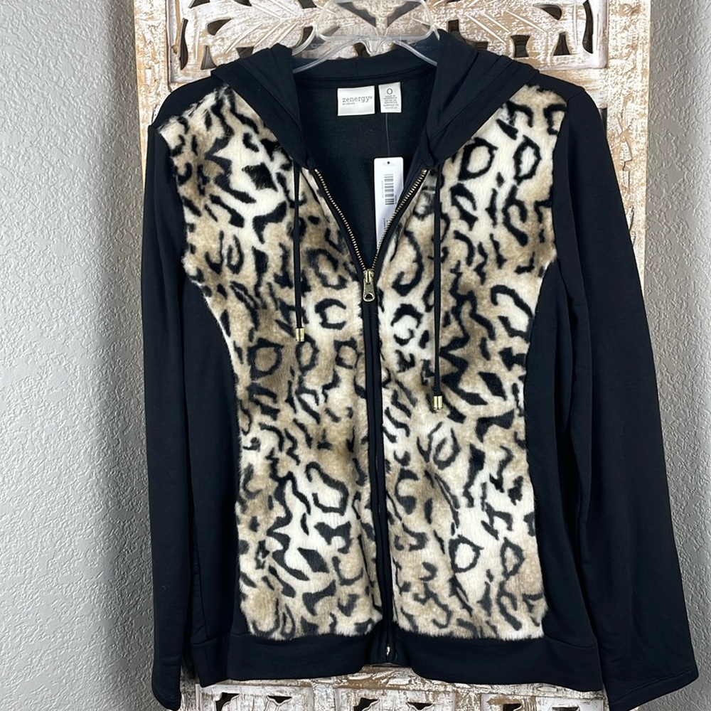 NWOT Zenergy By Chico’s Knit Collection Fur Front Jacket & Pants Set